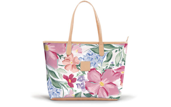 Savannah Zippered Tote Leather Patch - Blush Magnolia