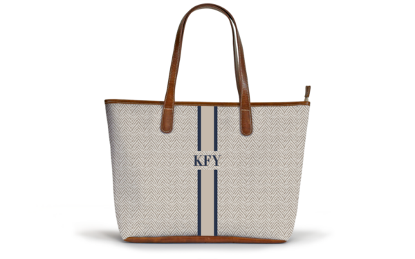 Savannah Zippered Tote - Linen Safari Herringbone