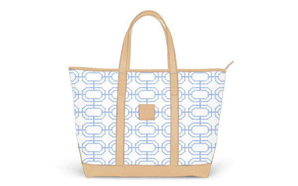 St. Charles Zippered Yacht Tote - Fenwick Fields - Leather Patch